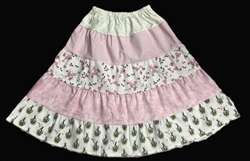 Girl Patchwork Tiered Skirt Springtime Pink & Bunnies cotton size M 8 10