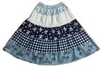 Girl Patchwork Tiered Skirt Simply Blue & White cotton size M 8 10