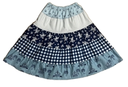 Girl Patchwork Tiered Skirt Simply Blue & White cotton size M 8 10