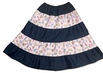 Girl Patchwork Tiered Skirt Navy Denim and Serene Pink cotton size M 8 10