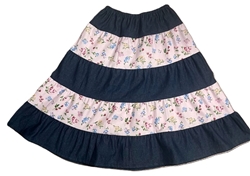 Girl Patchwork Tiered Skirt Navy Denim and Serene Pink cotton size M 8 10