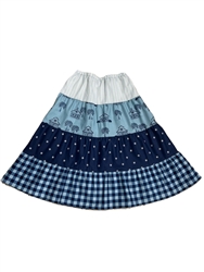 Girl Patchwork 4 Tiered Skirt Simply Blue Floral cotton size S 6 7 X-long
