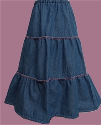 Girl Tiered Skirt Light Blue Denim with Pink Stitching size S 6 7