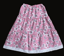 Girl Tiered Skirt Pink floral cotton with lace size XS 4 5