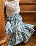 Girl Tiered Skirt Sara Blue floral stripe cotton size XS 4 5
