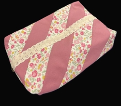 Handmade Travel Personal Items Zipper Bag Floral Stripe Pink Quilted