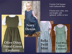 Girl Jumper Denim, Flannel or Corduroy with Gathered Skirt all sizes