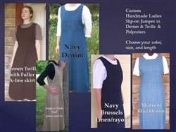 Ladies Jumper in Denim, Polyester, Linen, Twill with A-line Skirt all sizes