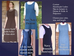 Ladies Jumper in Denim, Polyester, Linen, Twill with A-line Skirt all sizes