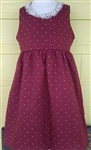 Girl Jumper with gathered skirt in Dark Red Floral cotton with lace size 4 x-long