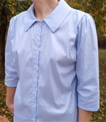 Ladies Classic Button Blouse Stretch cotton light blue with collar size 14