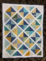Handmade Heirloom Baby Quilt or Wall Hanging size 40 X 30 inches Blue, Green, Yellow & White