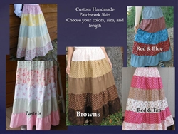 Ladies Skirt 5 Tiered Cotton Florals & Stripes Custom Patchwork all sizes