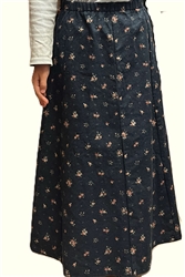 Girl A-line and Gored Skirt Navy Blue Floral Cotton Linen size M 8 10