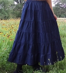 Ladies 6 Tier Skirt custom fit navy blue denim Petite S M L