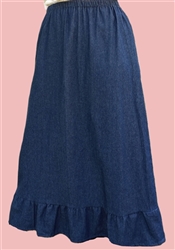 Ladies A-line Skirt Navy Blue Jean Denim with ruffle size L 14 16