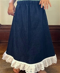 Girl A-line Skirt Navy Denim with white eyelet lace size 3
