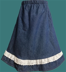 Girl A-line Skirt Navy Denim with White Eyelet Lace & Ruffle size 5