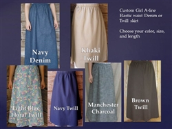 Girl Classic A-line Skirt Denim, Khaki Twill or similar fabric all sizes