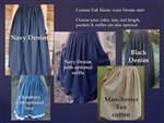 Ladies Full Skirt Blue Jean Denim Khaki Brown S, M, L, XL, 1X, 2X, 3X