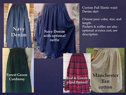 Girl Full Skirt in Denim, Flannel, or Corduroy custom made in XS, S, M, L