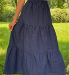Girl Tiered Jean Skirt Navy Blue Chambray Stripe size L 12 14 x-long