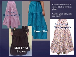 Ladies Skirt 3 Tiered Cotton Floral Print or Plaid all sizes