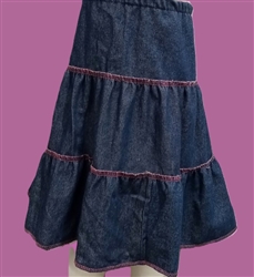 Girl Tiered Skirt Navy Blue Denim with Pink cotton XS 2 3