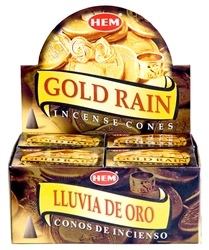 Wholesale Hem Gold Rain Cones 10 Cones Pack (12/Box)