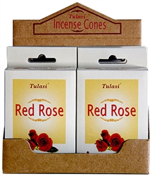 Wholesale Tulasi Red Rose Cones 15 Cones/Pack (12/Box)