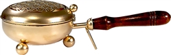 Wholesale Flower of Life Metal Censer with Wooden Handle Brass 4.5"D, 11"L