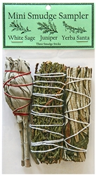 Wholesale Mini Smudge Sampler 4"L (White Sage, Juniper, Yerba Santa) (Pack of 3)