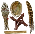 Wholesale Smudge Kit (Feather, Shell, Palo Santo, Mini White Sage, 4" Tripod))