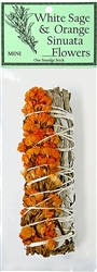 Wholesale White Sage & Orange Sinuata Flowers 4"L (Mini)