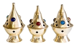 Wholesale Brass Cone Burners with Beads 4"H (Set of 3)