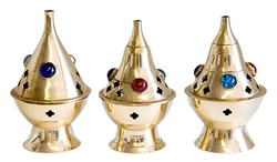 Wholesale Brass Cone Burners with Beads 4"H (Set of 3)