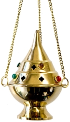 Wholesale Brass Hanging Censer Burner With Beads 5"H