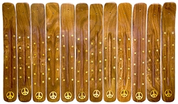 Wholesale Wooden Ash Catcher Brass Inlay Peace 10"L (Set of 12)