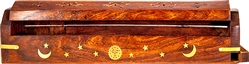 Wholesale Wooden Coffin Box Sun, Moon & Star 12"L