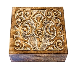 Wholesale Wooden Carved Box - Earth Goddess Antiqued 6"x 6"