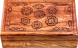 Wholesale Wooden Carved  Box - 7 Chakra 5"x 8"