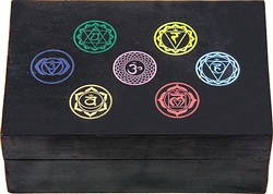 Wholesale Wooden Carved  Box - 7 Chakra Black 4"x 6"