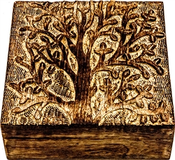 Wholesale Wooden Carved Box - Tree of Life Antiqued 7.5"x 7.5"