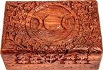 Wholesale Wooden Carved Box - Triple Moon 4"x6"