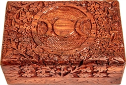 Wholesale Wooden Carved Box - Triple Moon 4"x6"