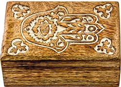 Wholesale Wooden Carved Box - Hand of Hamsa  4"x 6"