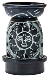 Wholesale Black Soapstone Sun Carved Aroma Lamp 5"H