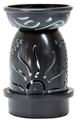 Wholesale Black Soapstone Sun Carved Aroma Lamp 5"H