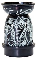 Wholesale Black Soapstone Ganesh Carved Aroma Lamp 5"H