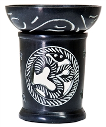 Wholesale Black Soapstone Om Carved Aroma Lamp 4.5"H